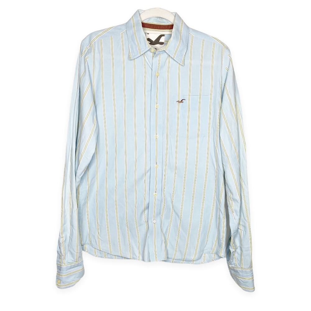 Men's HCO Hollister Button Down Baby Blue Striped Shirt Medium